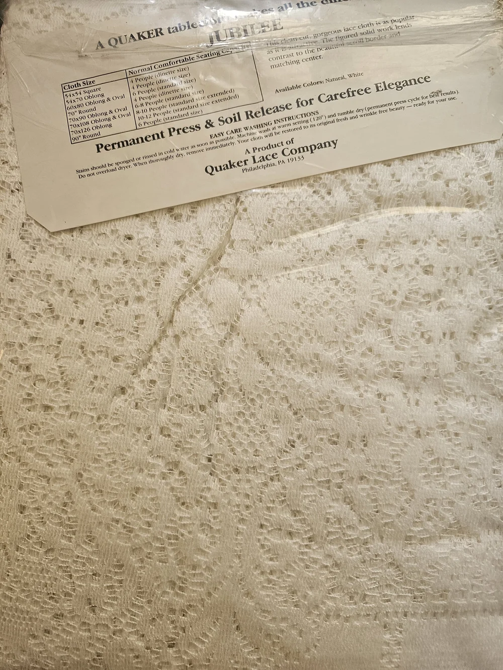 Large White Quaker Lace Tablecloth